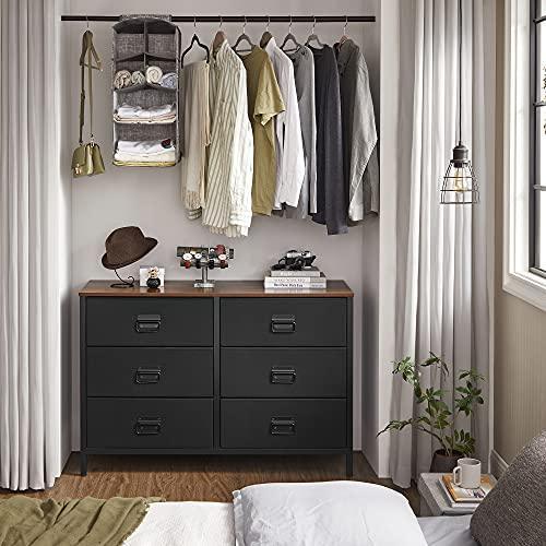 Wide Storage Dresser with 6 Drawers, Rustic Brown FredCo