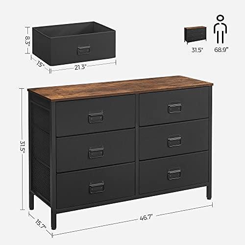 Wide Storage Dresser with 6 Drawers, Rustic Brown FredCo