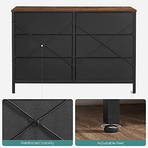 Wide Storage Dresser with 6 Drawers, Rustic Brown FredCo