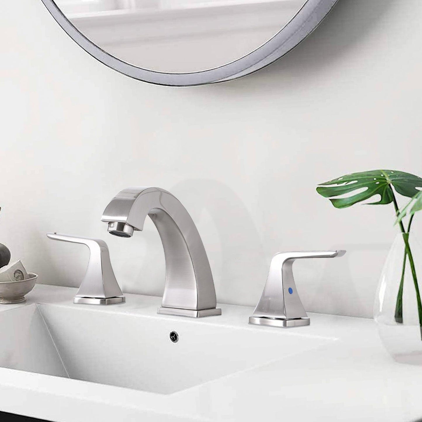Widespread 2 Handles Bathroom Faucet with Pop Up Sink Drain, Nickel FredCo