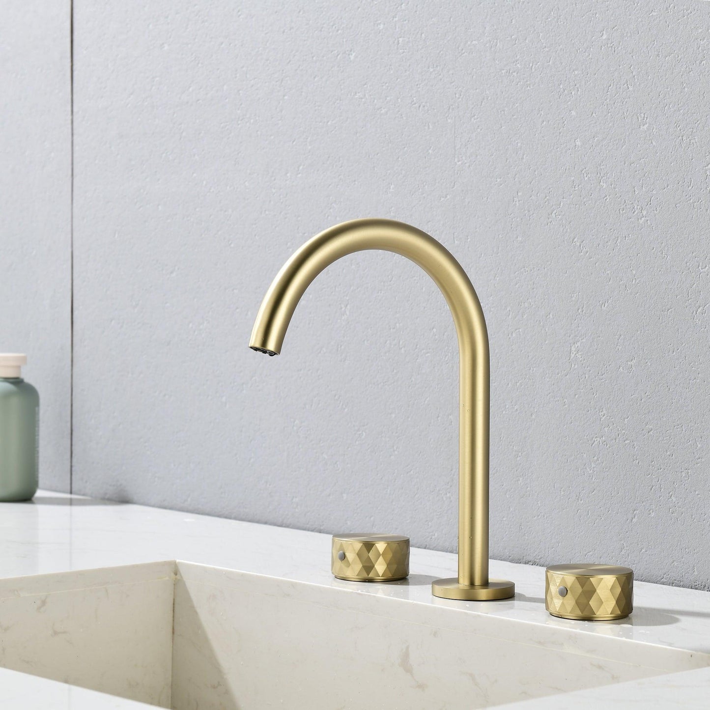 Widespread Bathroom Faucet Brushed Gold, 10 inch height FredCo