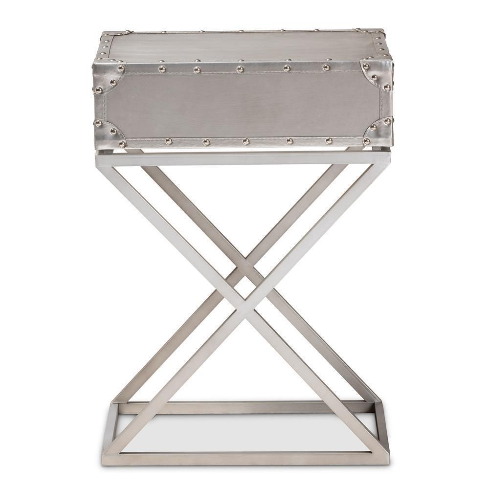 William Modern French Industrial Silver Metal 1-Drawer Nightstand FredCo