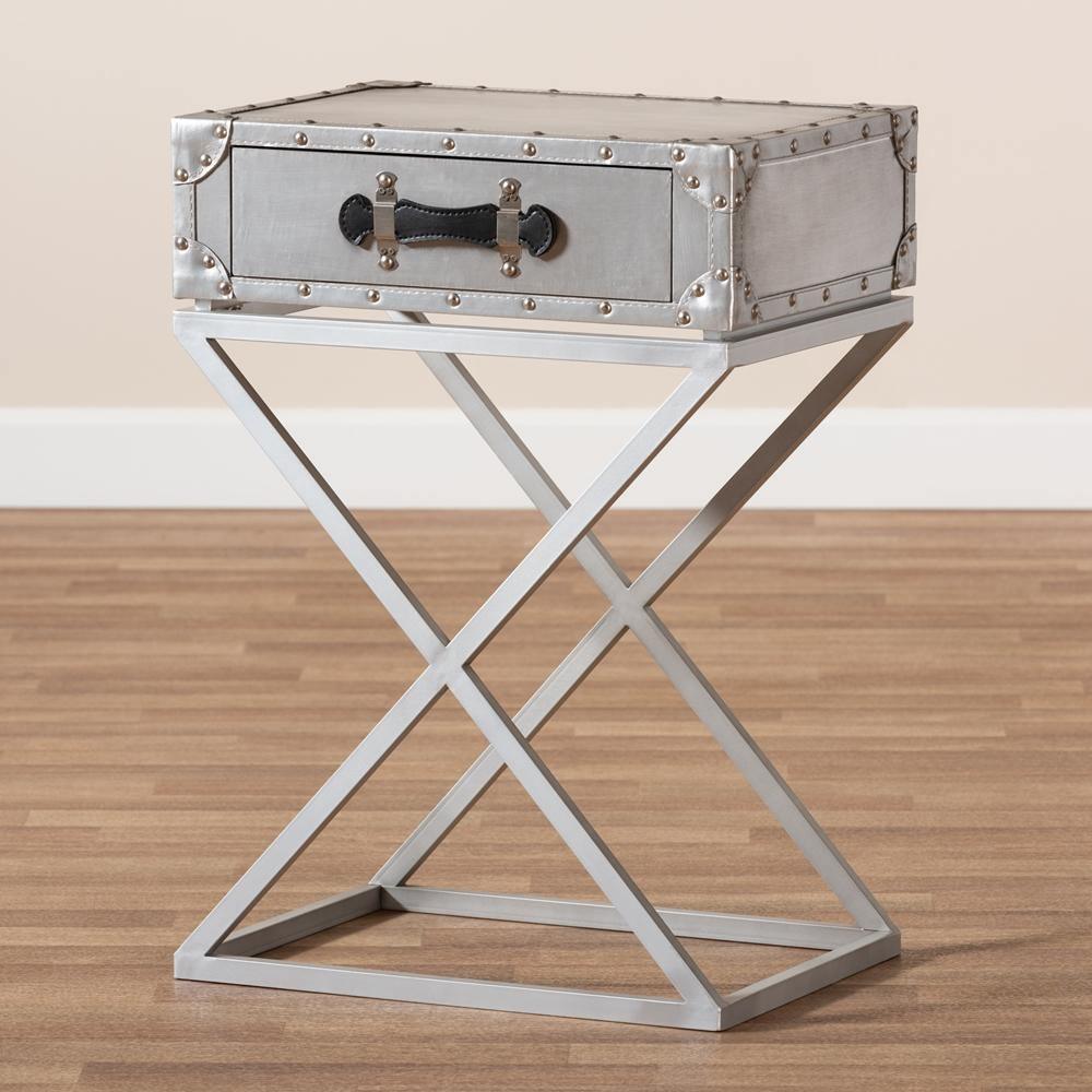 William Modern French Industrial Silver Metal 1-Drawer Nightstand FredCo
