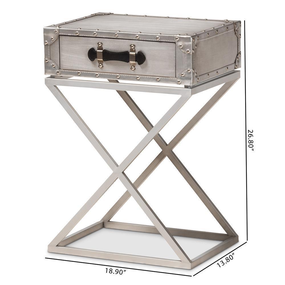 William Modern French Industrial Silver Metal 1-Drawer Nightstand FredCo