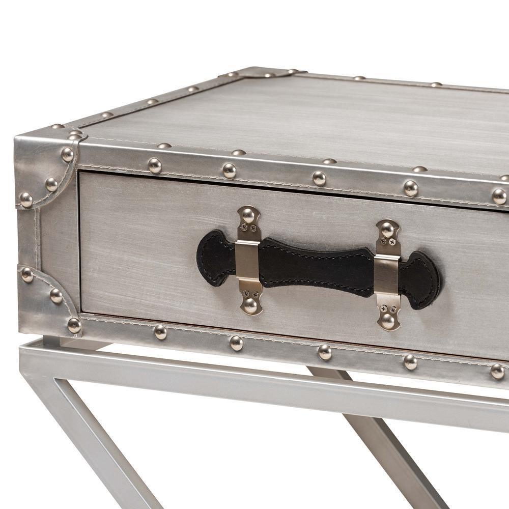 William Modern French Industrial Silver Metal 1-Drawer Nightstand FredCo