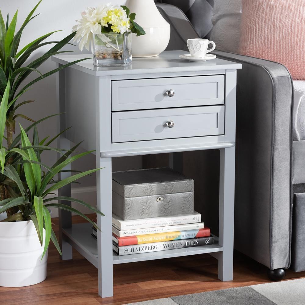 Willow Modern Transitional Light Grey Finished 2-Drawer Wood Nightstand FredCo