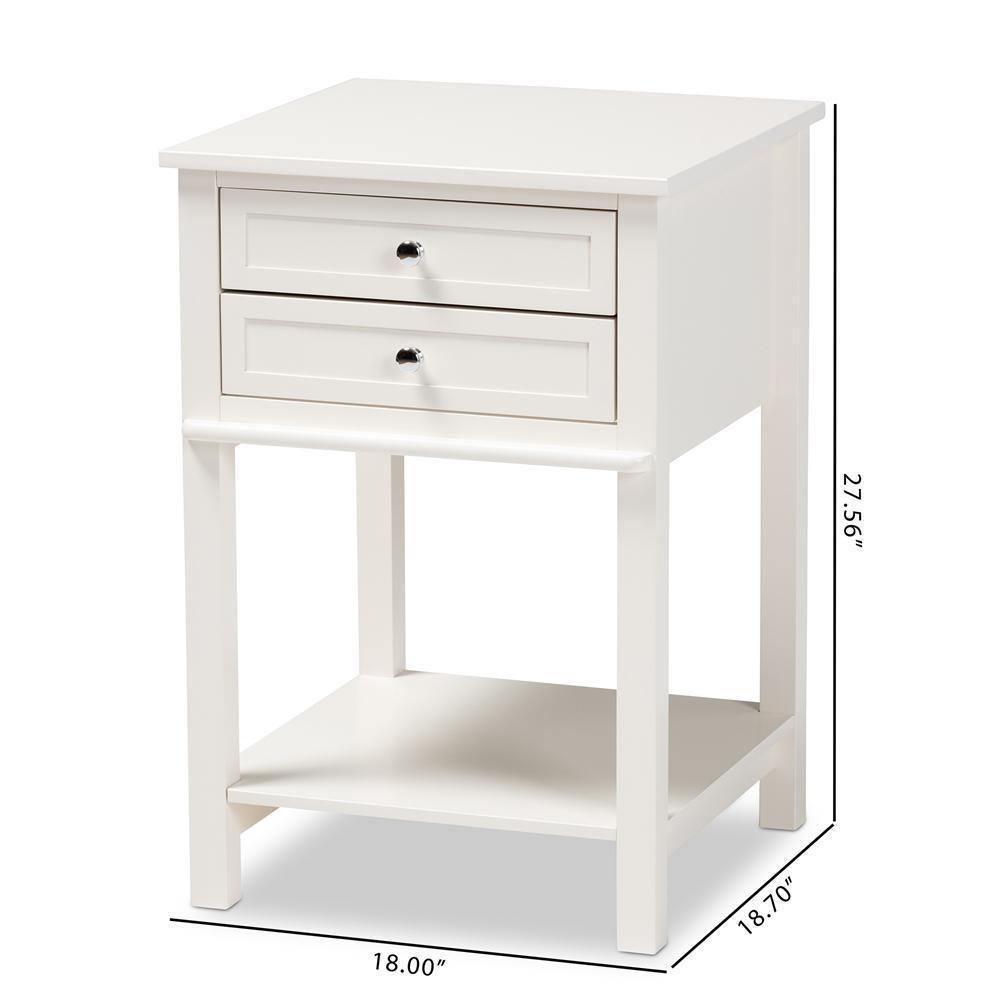 Willow Modern Transitional White Finished 2-Drawer Wood Nightstand FredCo