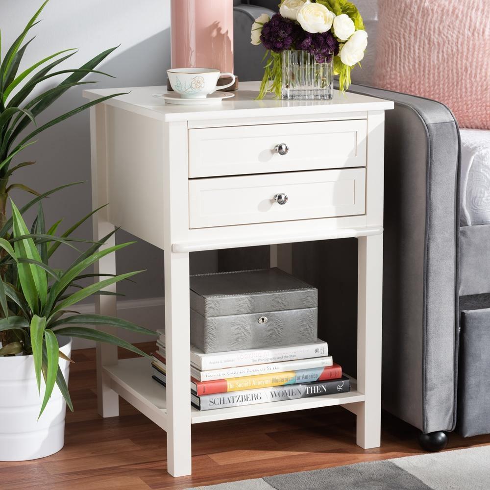 Willow Modern Transitional White Finished 2-Drawer Wood Nightstand FredCo