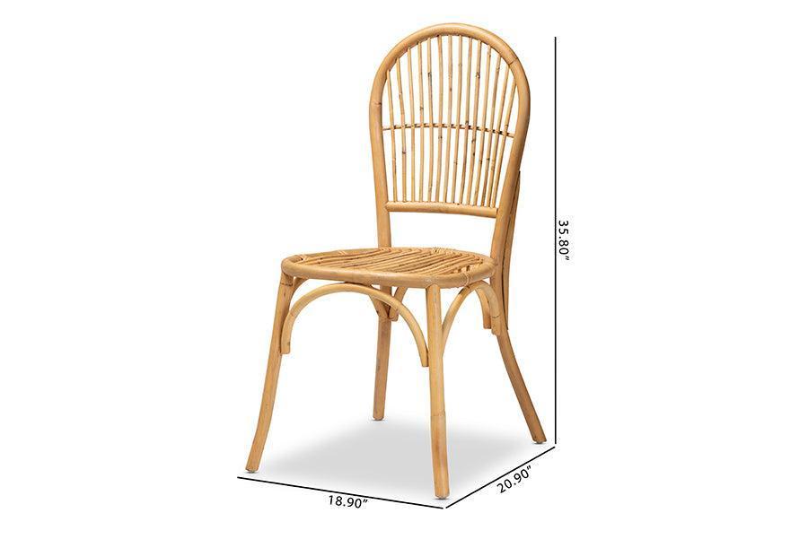 Wina Modern Bohemian Natural Brown Rattan 2-Piece Dining Chair Set FredCo