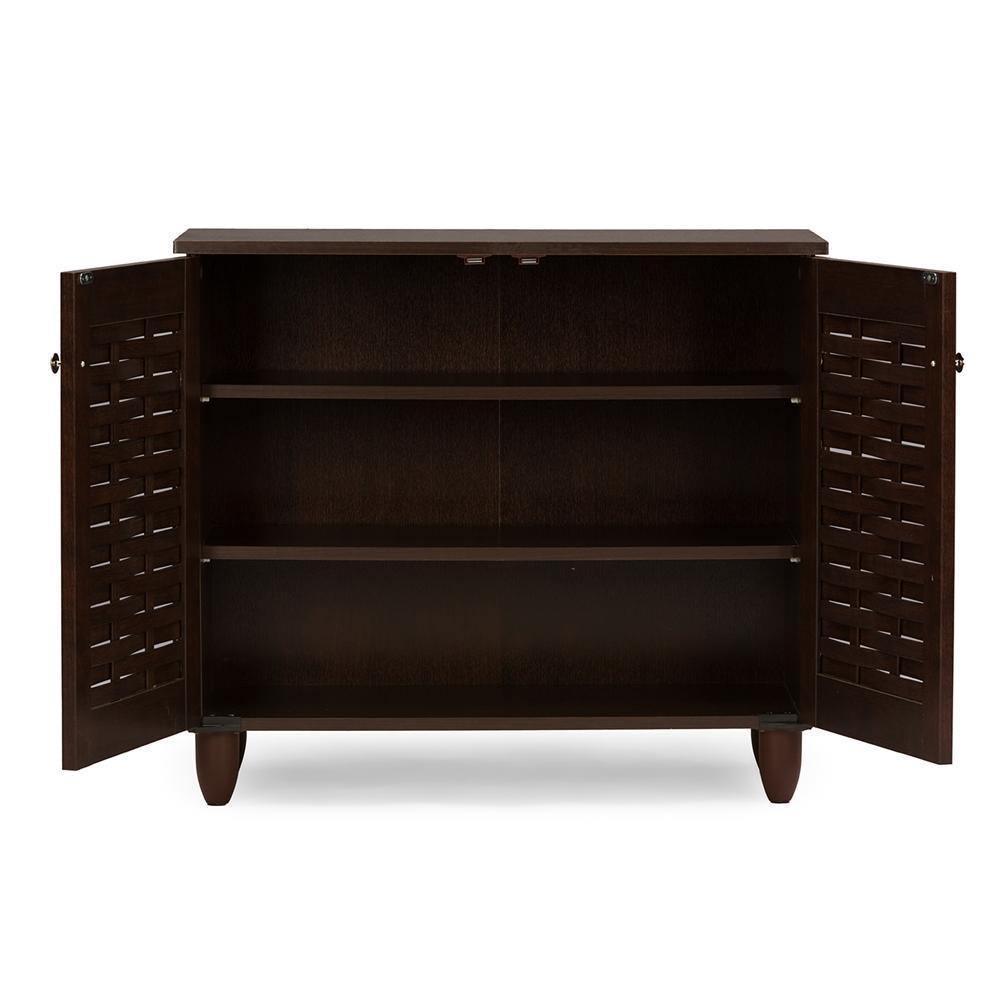 Winda Modern and Contemporary 2-Door Dark Brown Wooden Entryway Shoes Storage Cabinet FredCo