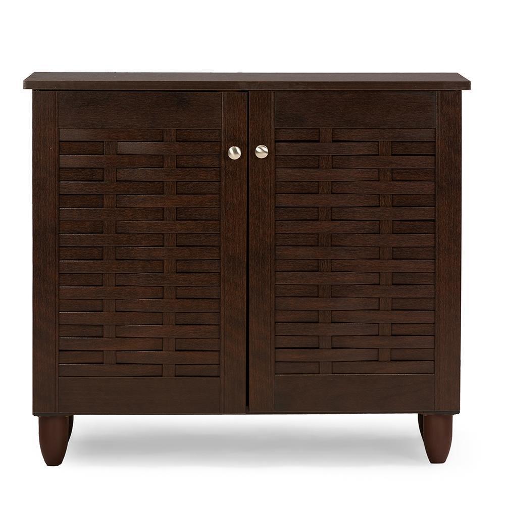 Winda Modern and Contemporary 2-Door Dark Brown Wooden Entryway Shoes Storage Cabinet FredCo