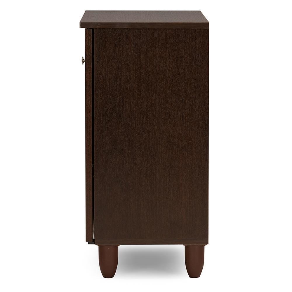 Winda Modern and Contemporary 2-Door Dark Brown Wooden Entryway Shoes Storage Cabinet FredCo
