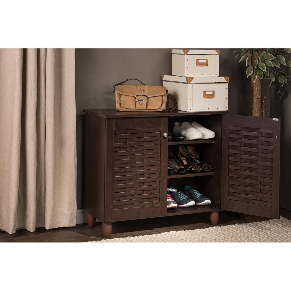 Winda Modern and Contemporary 2-Door Dark Brown Wooden Entryway Shoes Storage Cabinet FredCo