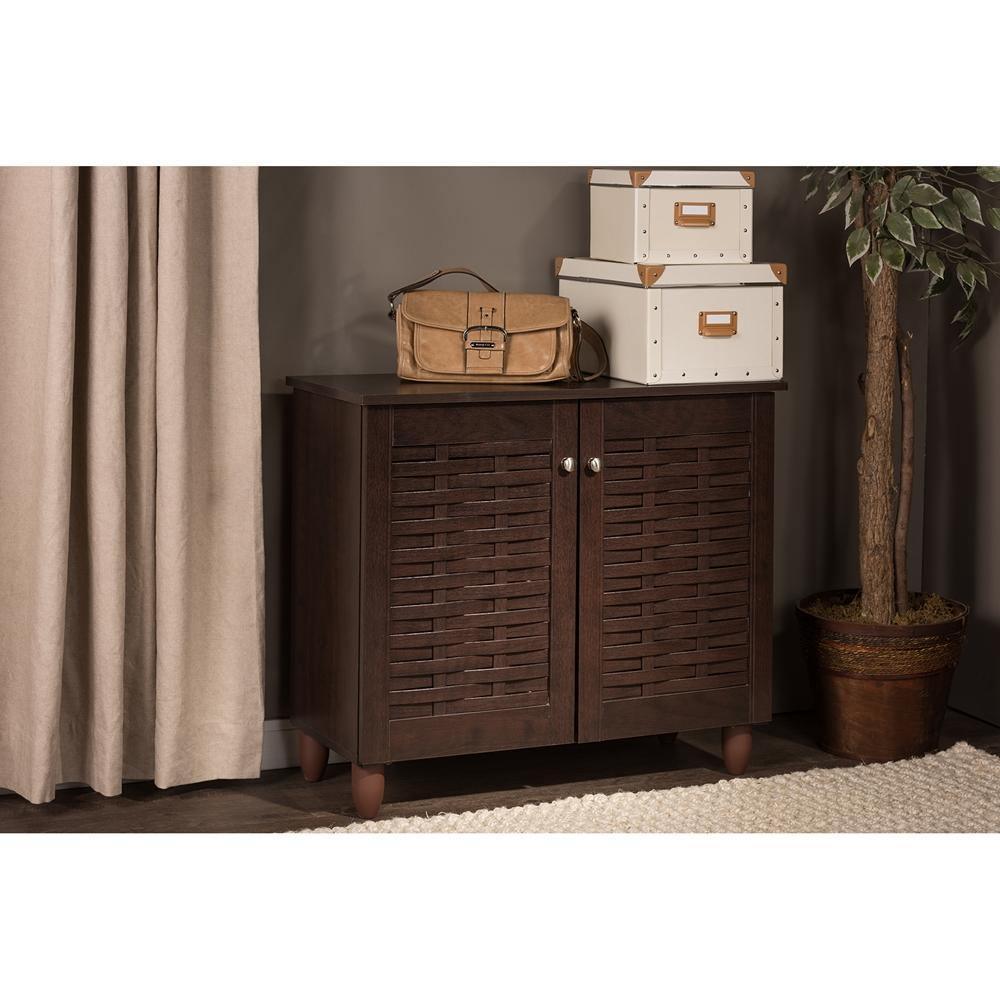 Winda Modern and Contemporary 2-Door Dark Brown Wooden Entryway Shoes Storage Cabinet FredCo