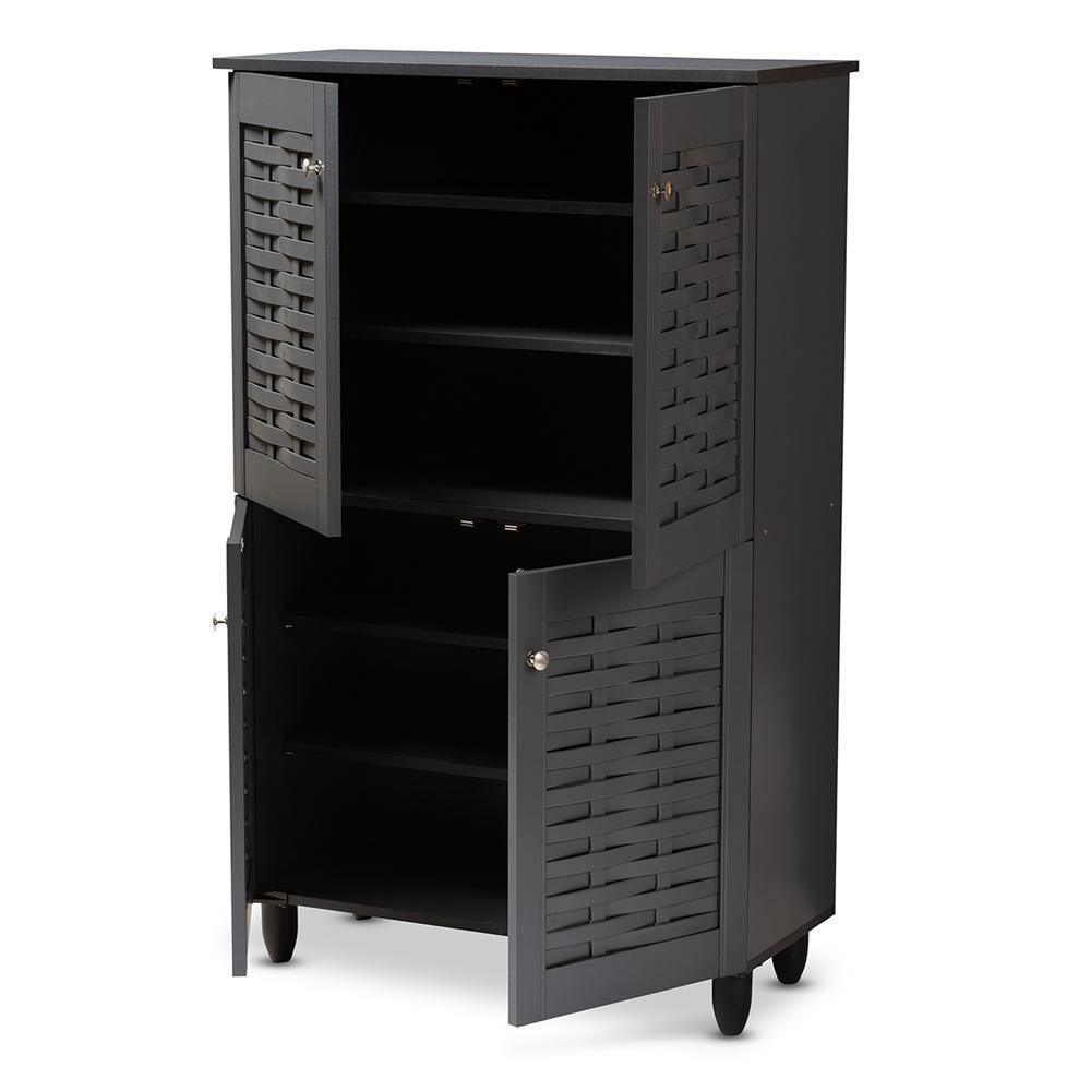 Winda Modern and Contemporary Dark Gray 4-Door Wooden Entryway Shoe Storage Cabinet FredCo