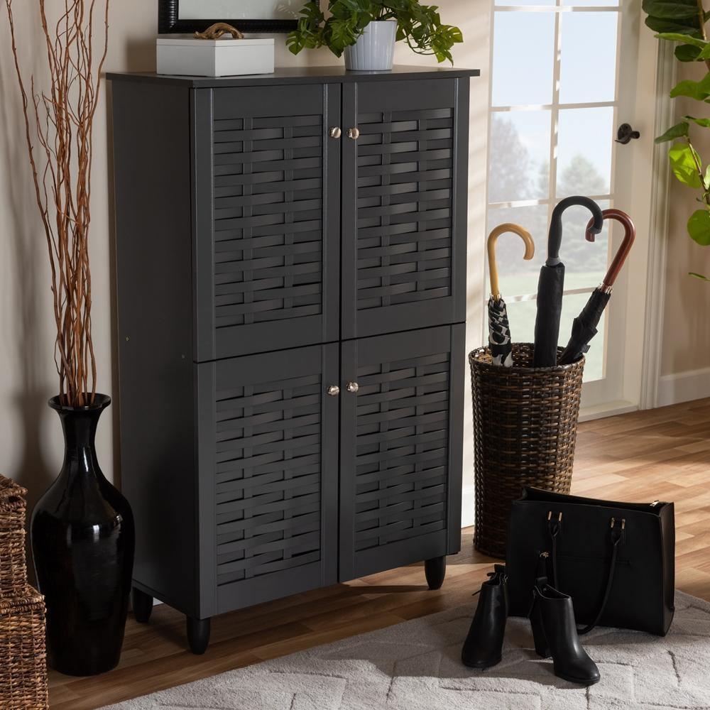 Winda Modern and Contemporary Dark Gray 4-Door Wooden Entryway Shoe Storage Cabinet FredCo