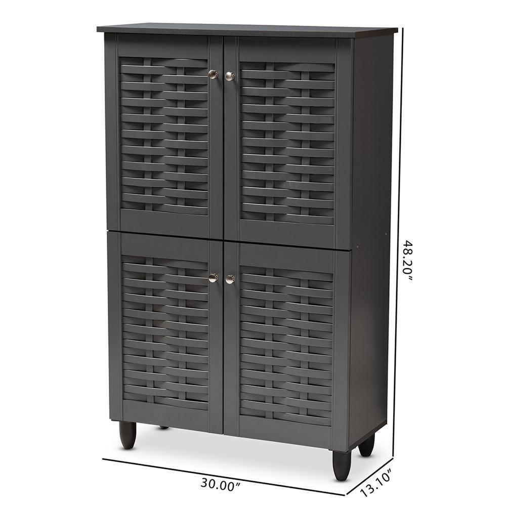 Winda Modern and Contemporary Dark Gray 4-Door Wooden Entryway Shoe Storage Cabinet FredCo