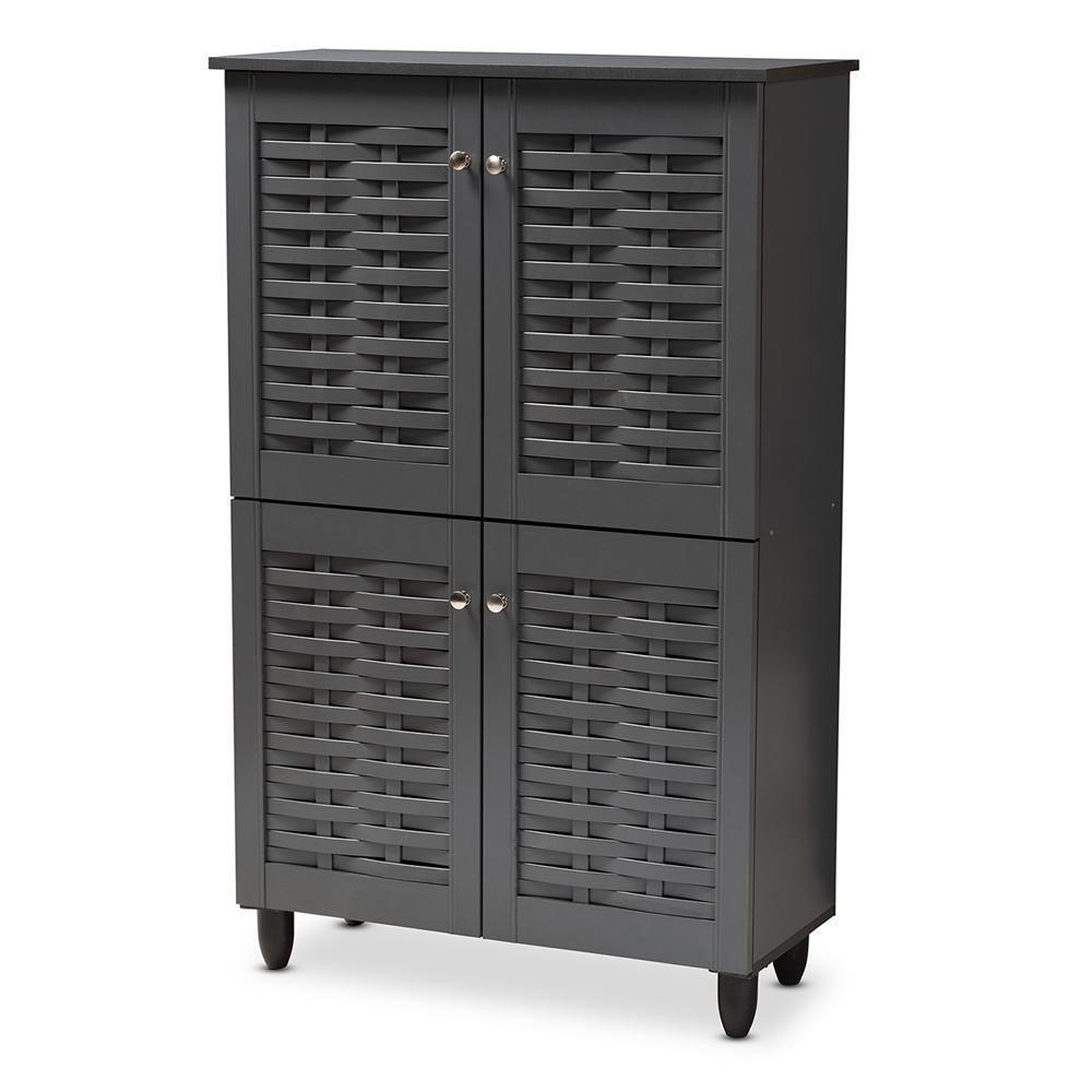 Winda Modern and Contemporary Dark Gray 4-Door Wooden Entryway Shoe Storage Cabinet FredCo