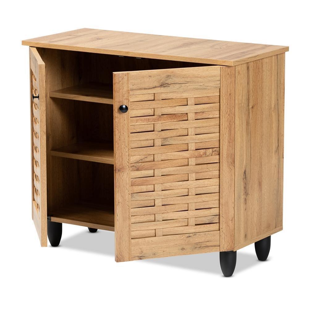 Winda Modern and Contemporary Oak Brown Finished Wood 2-Door Shoe Cabinet FredCo
