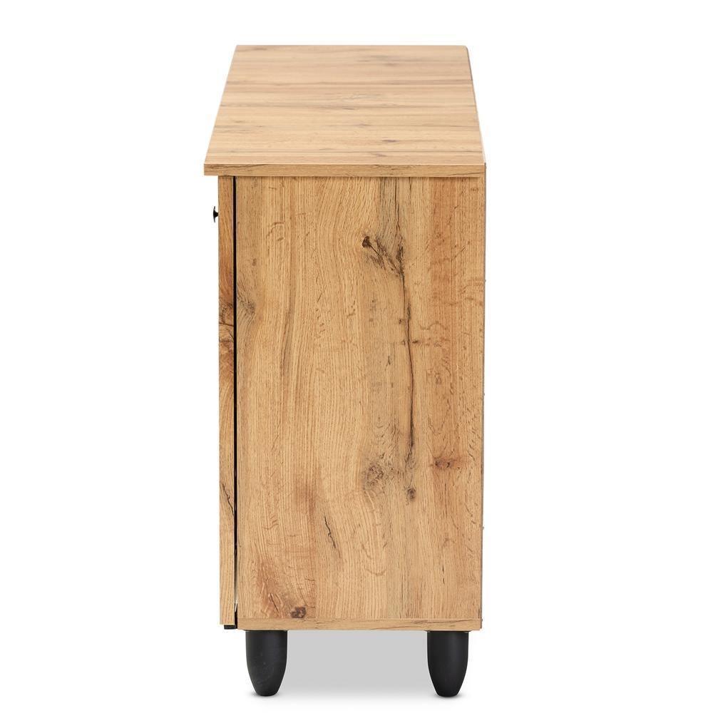 Winda Modern and Contemporary Oak Brown Finished Wood 3-Door Shoe Cabinet FredCo