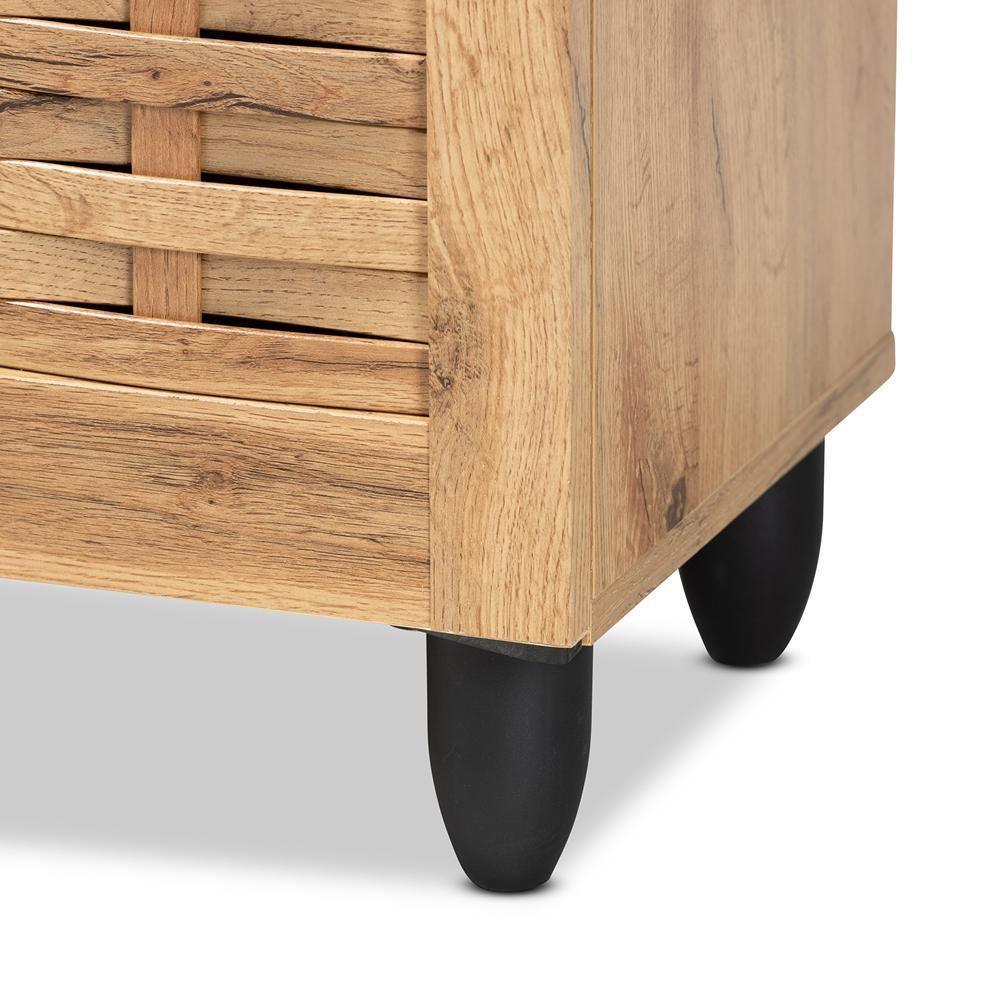 Winda Modern and Contemporary Oak Brown Finished Wood 3-Door Shoe Cabinet FredCo