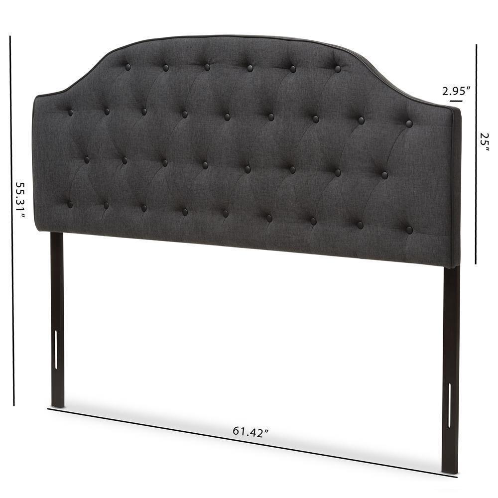 Windsor Modern and Contemporary Dark Grey Fabric Upholstered Scalloped Buttoned Queen Size Headboard FredCo
