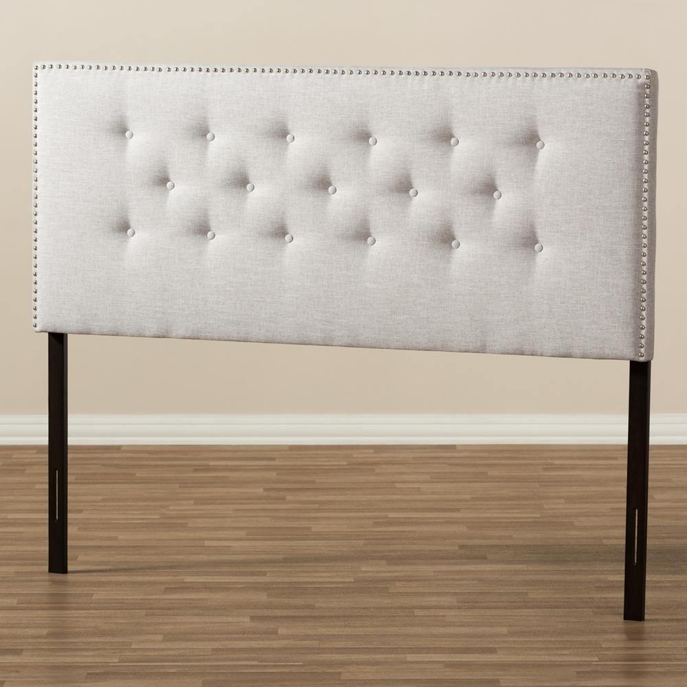 Windsor Modern and Contemporary Greyish Beige Fabric Upholstered Queen Size Headboard FredCo