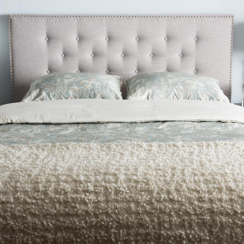Windsor Modern and Contemporary Greyish Beige Fabric Upholstered Queen Size Headboard FredCo