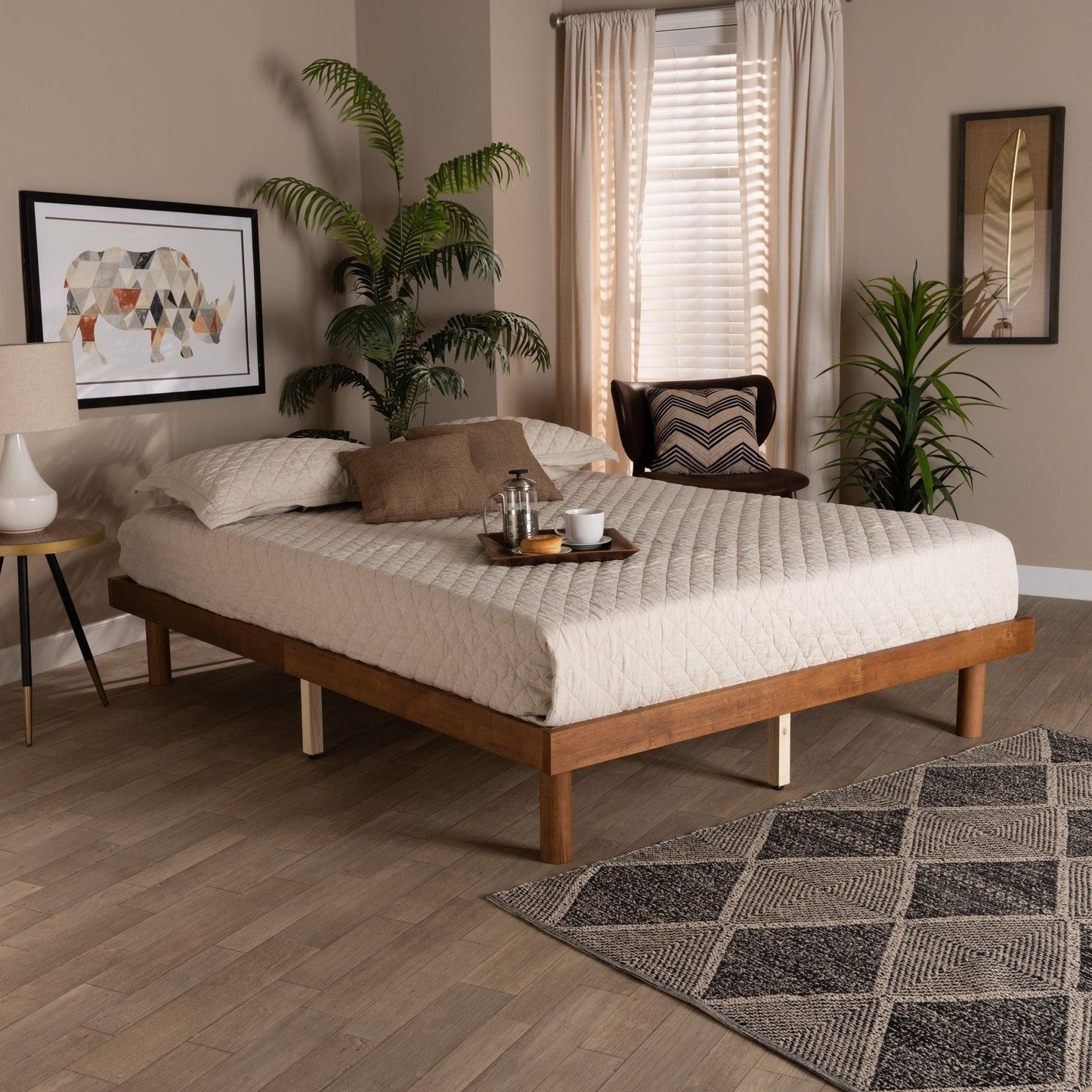 Winston Mid-Century Modern Walnut Brown Finished Wood King Size Platform Bed frame FredCo