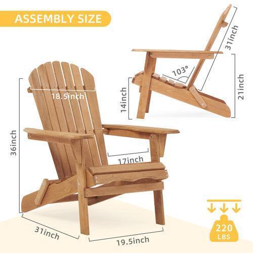Wood Lounge Patio Chair Outdoor Wooden Folding Adirondack Chair Set of 2 Solid Cedar FredCo