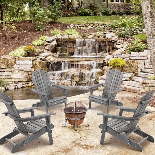 Wood Lounge Patio Chair Outdoor Wooden Folding Adirondack Chair Set of 2 Solid Cedar FredCo