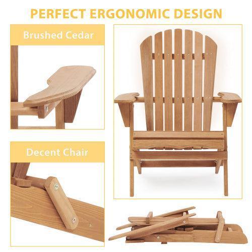 Wood Lounge Patio Chair Outdoor Wooden Folding Adirondack Chair Set of 2 Solid Cedar FredCo
