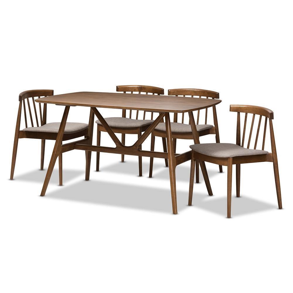 Wyatt Mid-Century Modern Walnut Wood 5-Piece Dining Set FredCo