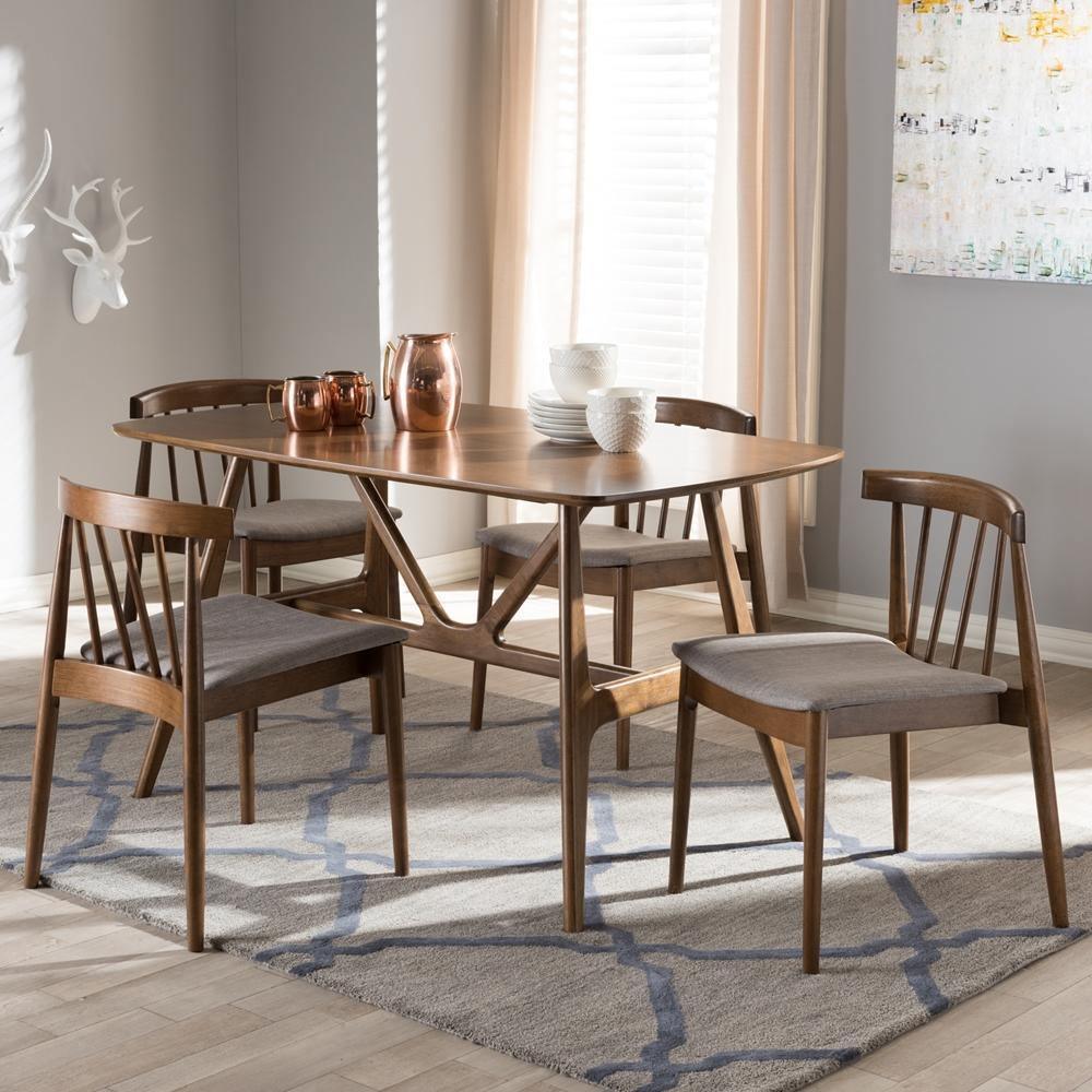 Wyatt Mid-Century Modern Walnut Wood 5-Piece Dining Set FredCo