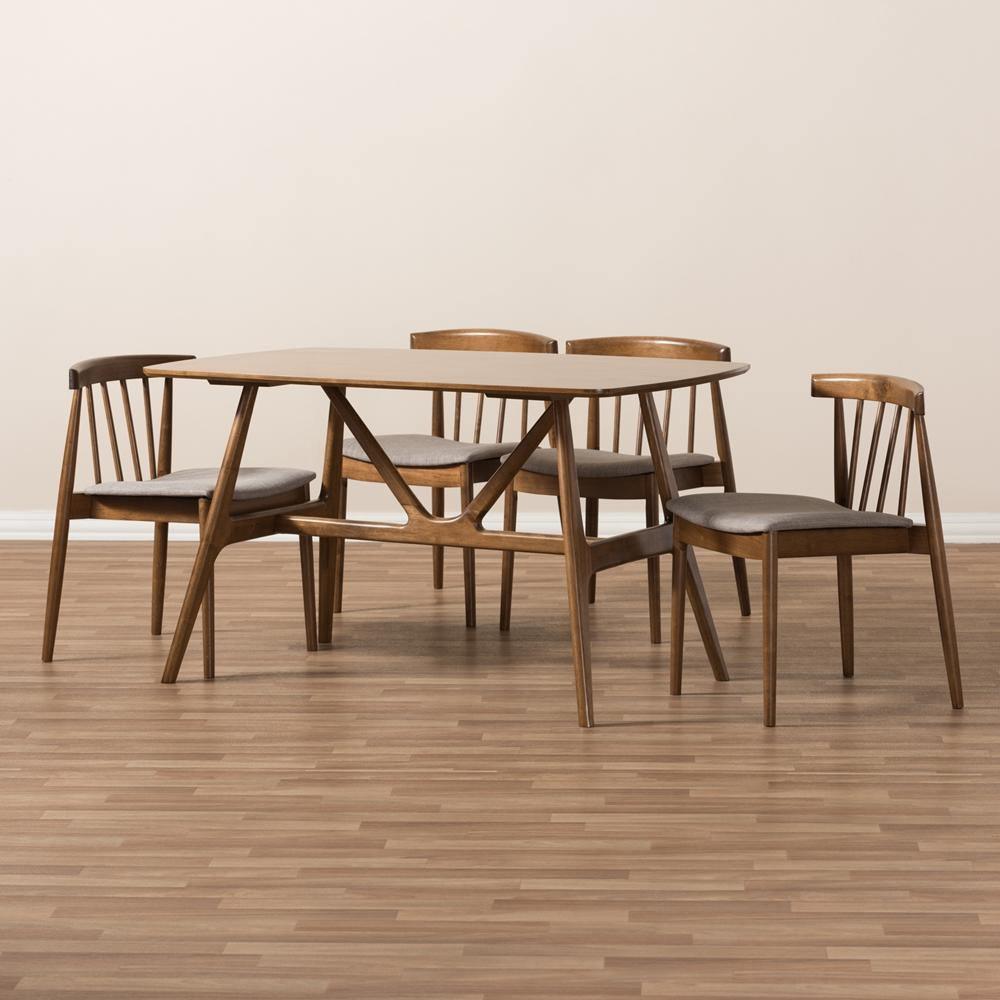 Wyatt Mid-Century Modern Walnut Wood 5-Piece Dining Set FredCo