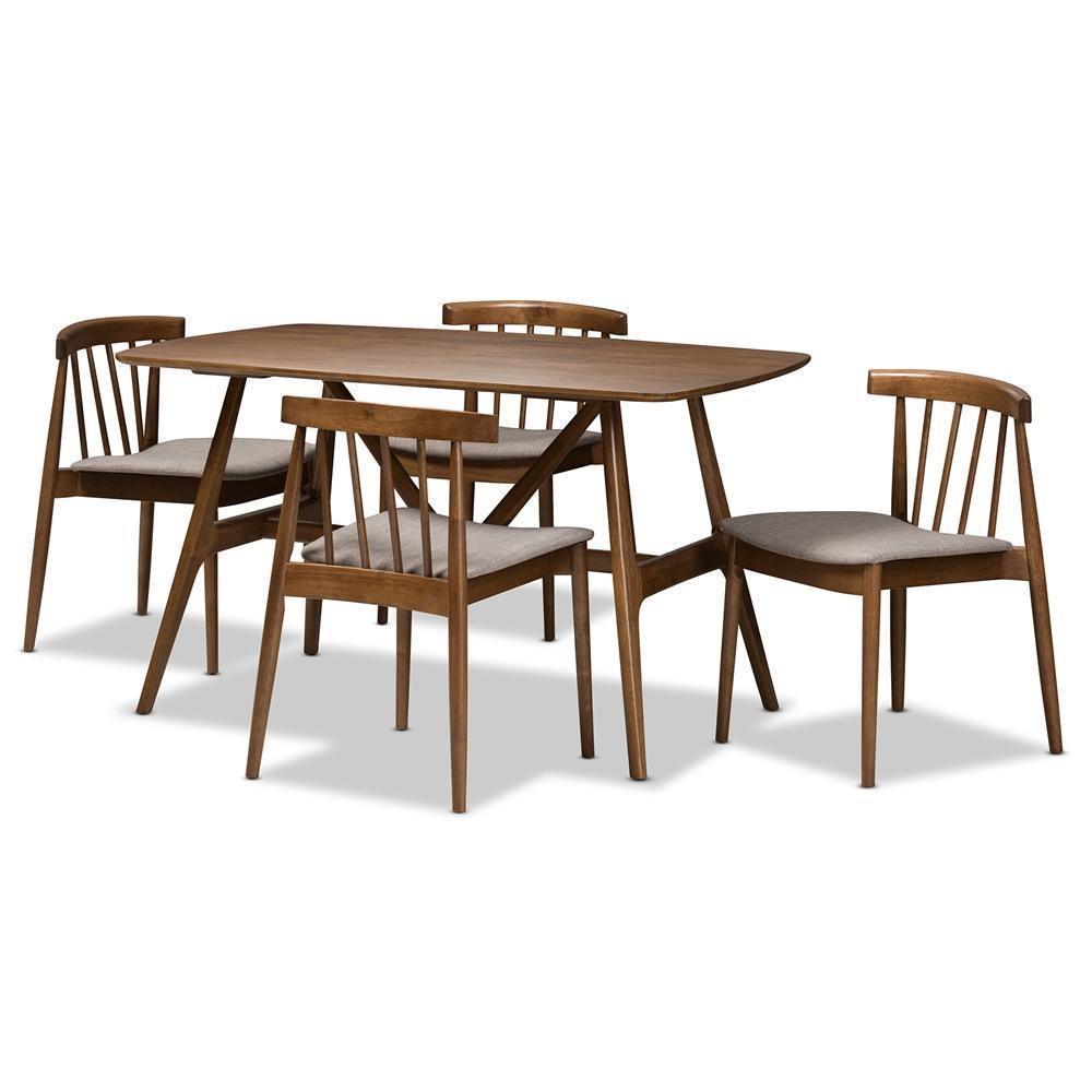 Wyatt Mid-Century Modern Walnut Wood 5-Piece Dining Set FredCo
