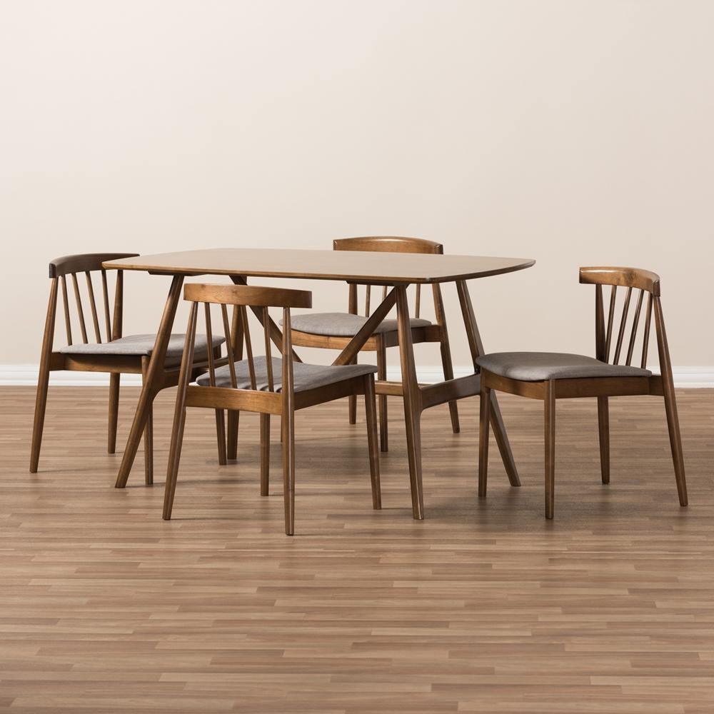 Wyatt Mid-Century Modern Walnut Wood 5-Piece Dining Set FredCo