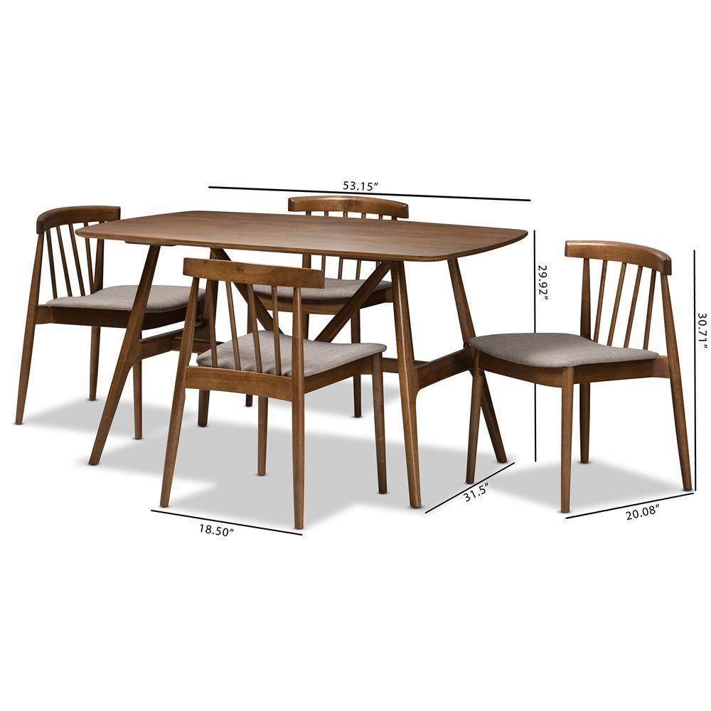 Wyatt Mid-Century Modern Walnut Wood 5-Piece Dining Set FredCo