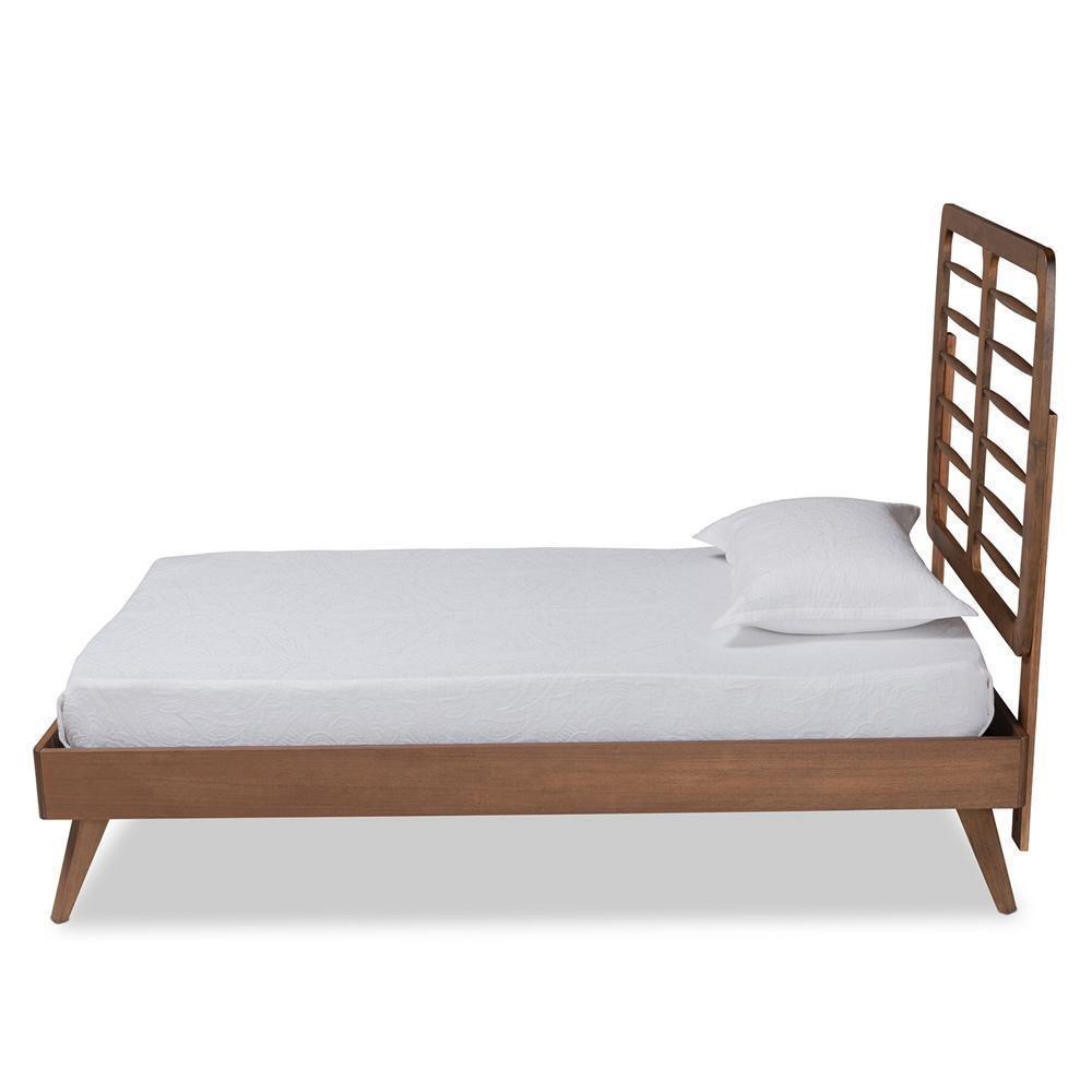 Yana Mid-Century Modern Walnut Brown Finished Wood Twin Size Platform Bed FredCo