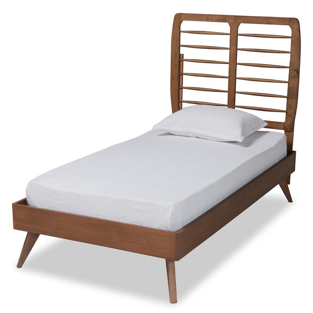 Yana Mid-Century Modern Walnut Brown Finished Wood Twin Size Platform Bed FredCo