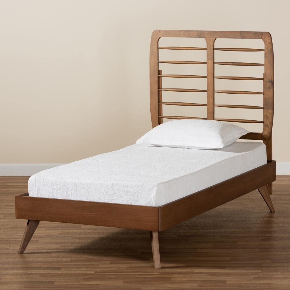 Yana Mid-Century Modern Walnut Brown Finished Wood Twin Size Platform Bed FredCo