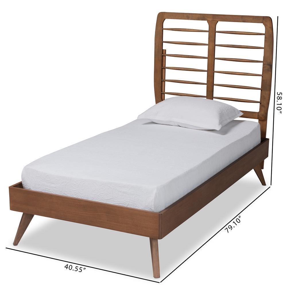 Yana Mid-Century Modern Walnut Brown Finished Wood Twin Size Platform Bed FredCo