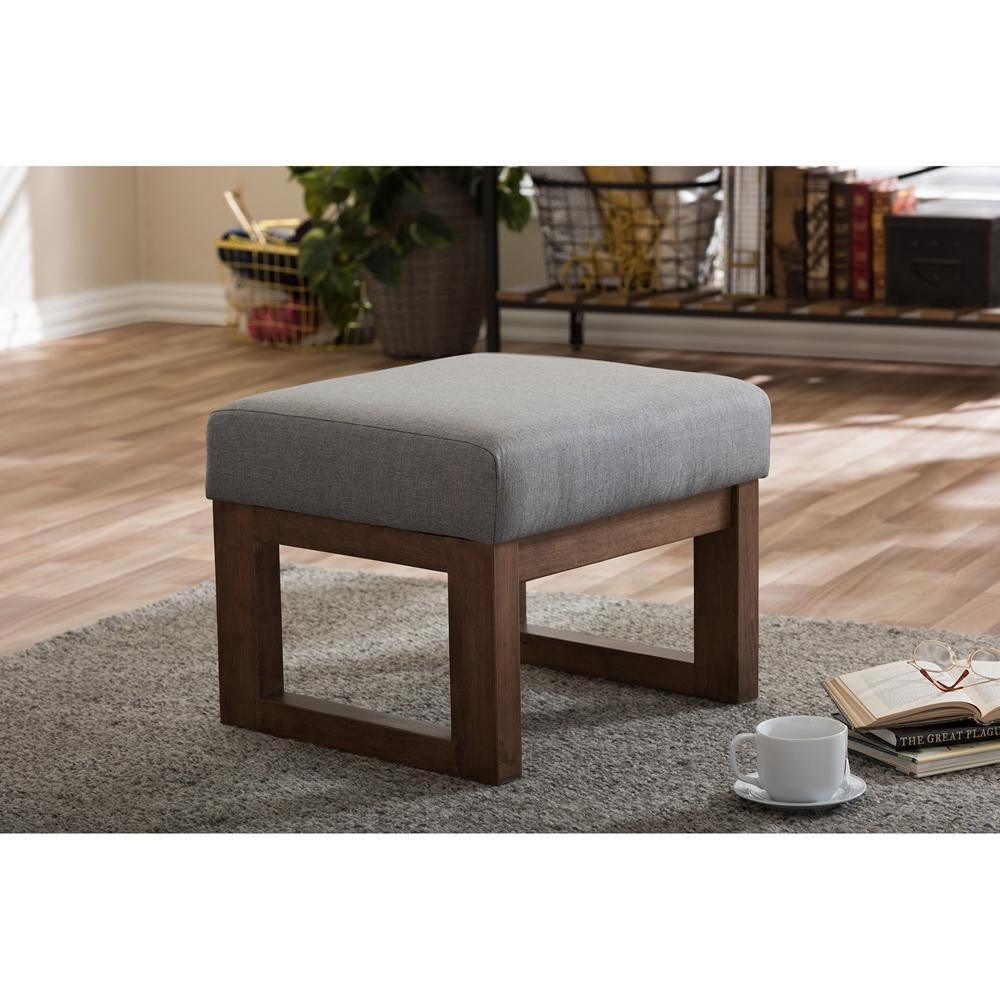 Yashiya Mid-century Retro Modern Grey Fabric Upholstered Ottoman Stool FredCo