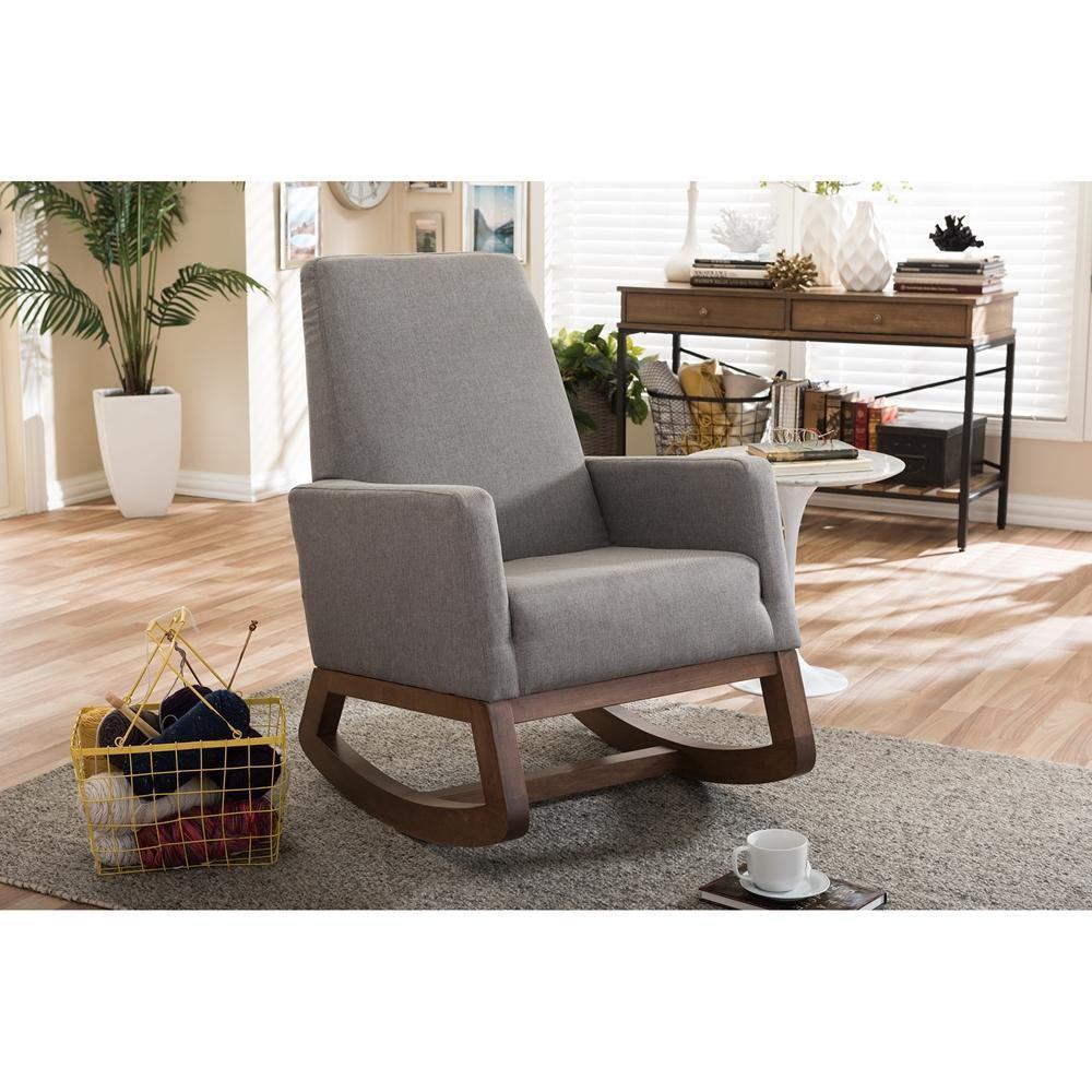 Yashiya Mid-century Retro Modern Grey Fabric Upholstered Rocking Chair FredCo