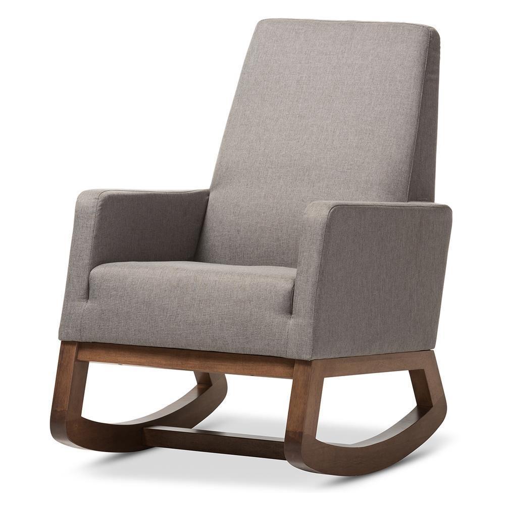 Yashiya Mid-century Retro Modern Grey Fabric Upholstered Rocking Chair FredCo