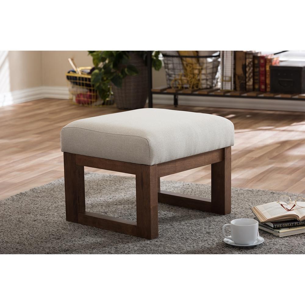 Yashiya Mid-century Retro Modern Light Beige Fabric Upholstered Ottoman Stool FredCo