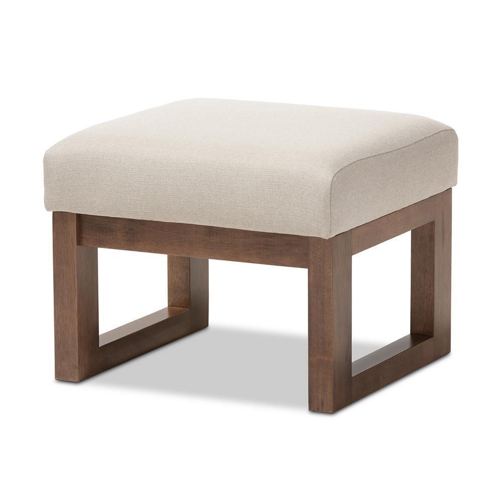 Yashiya Mid-century Retro Modern Light Beige Fabric Upholstered Ottoman Stool FredCo