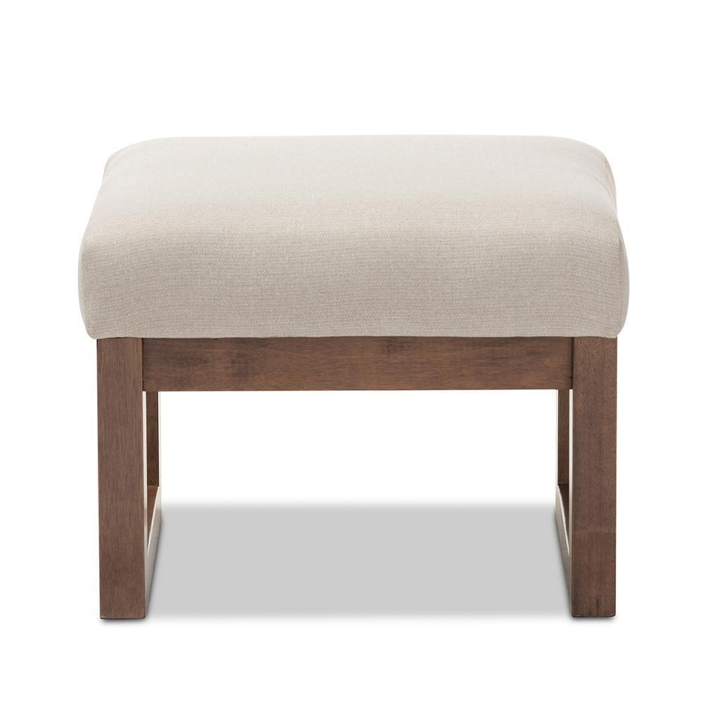Yashiya Mid-century Retro Modern Light Beige Fabric Upholstered Ottoman Stool FredCo