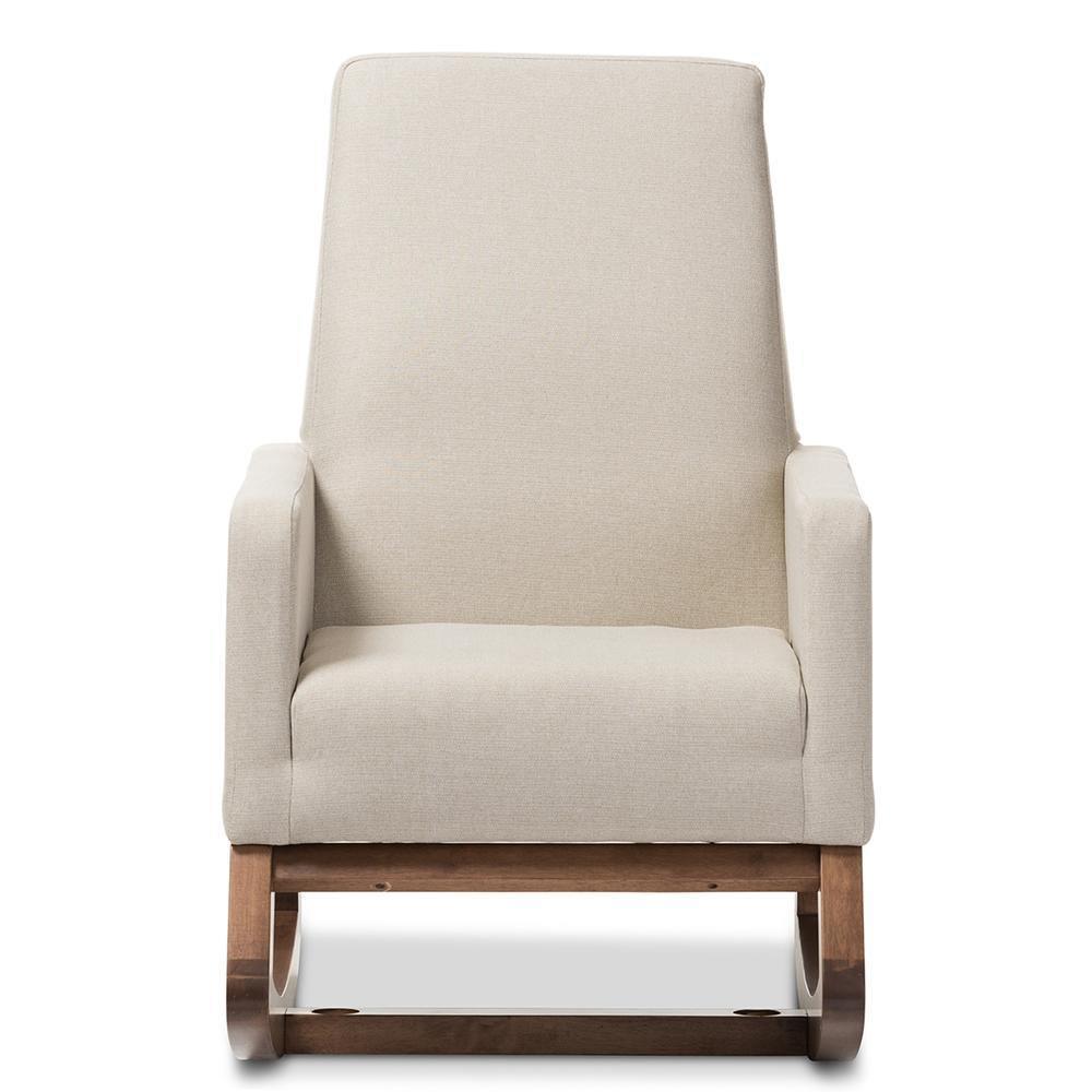 Yashiya Mid-century Retro Modern Light Beige Fabric Upholstered Rocking Chair FredCo