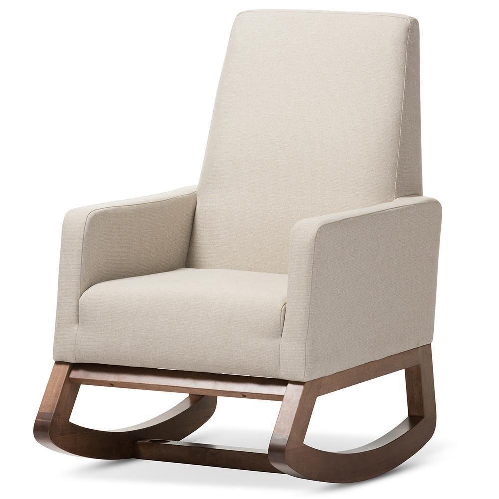 Yashiya Mid-century Retro Modern Light Beige Fabric Upholstered Rocking Chair FredCo